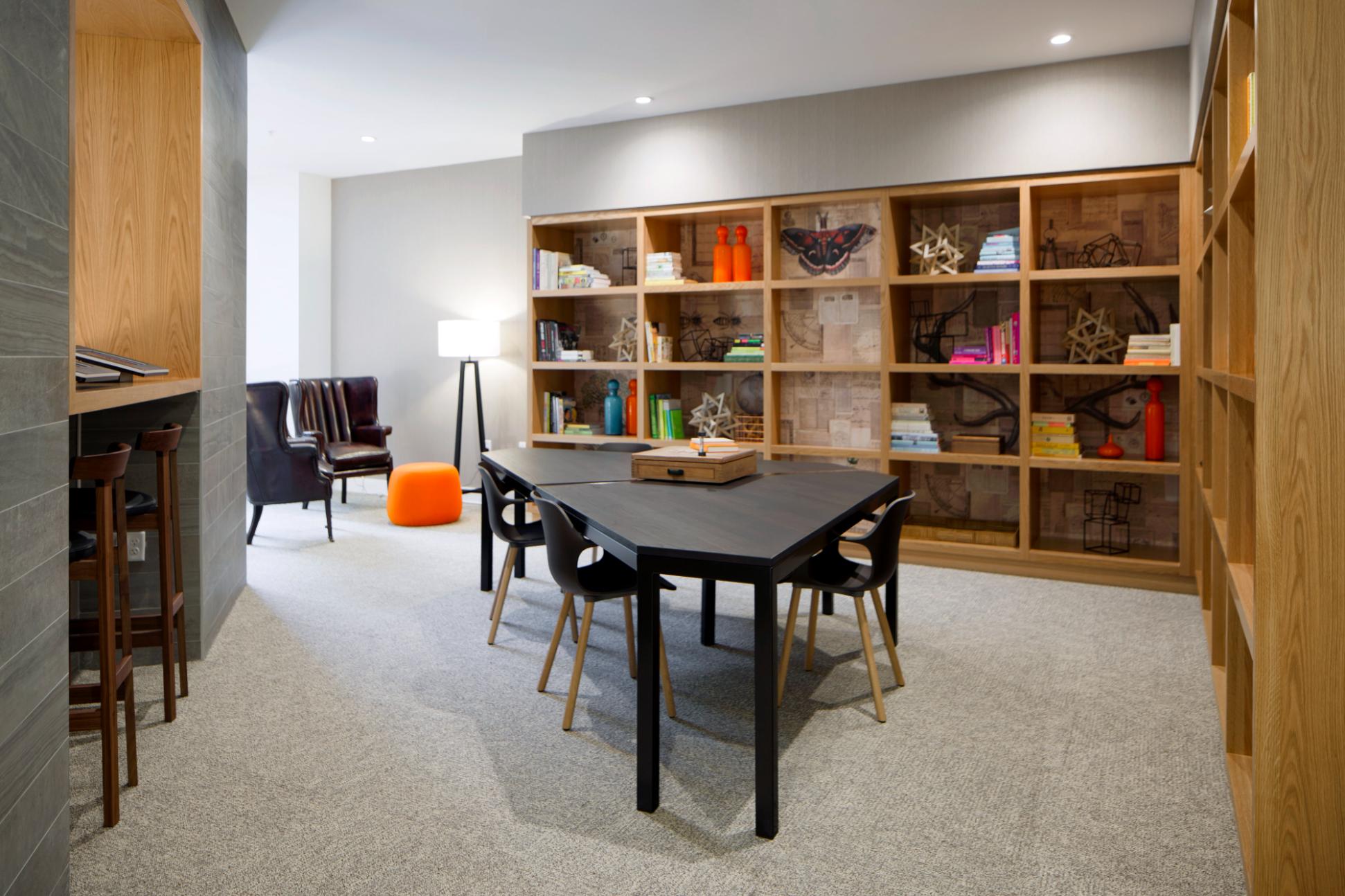 Business center with tables and private work space