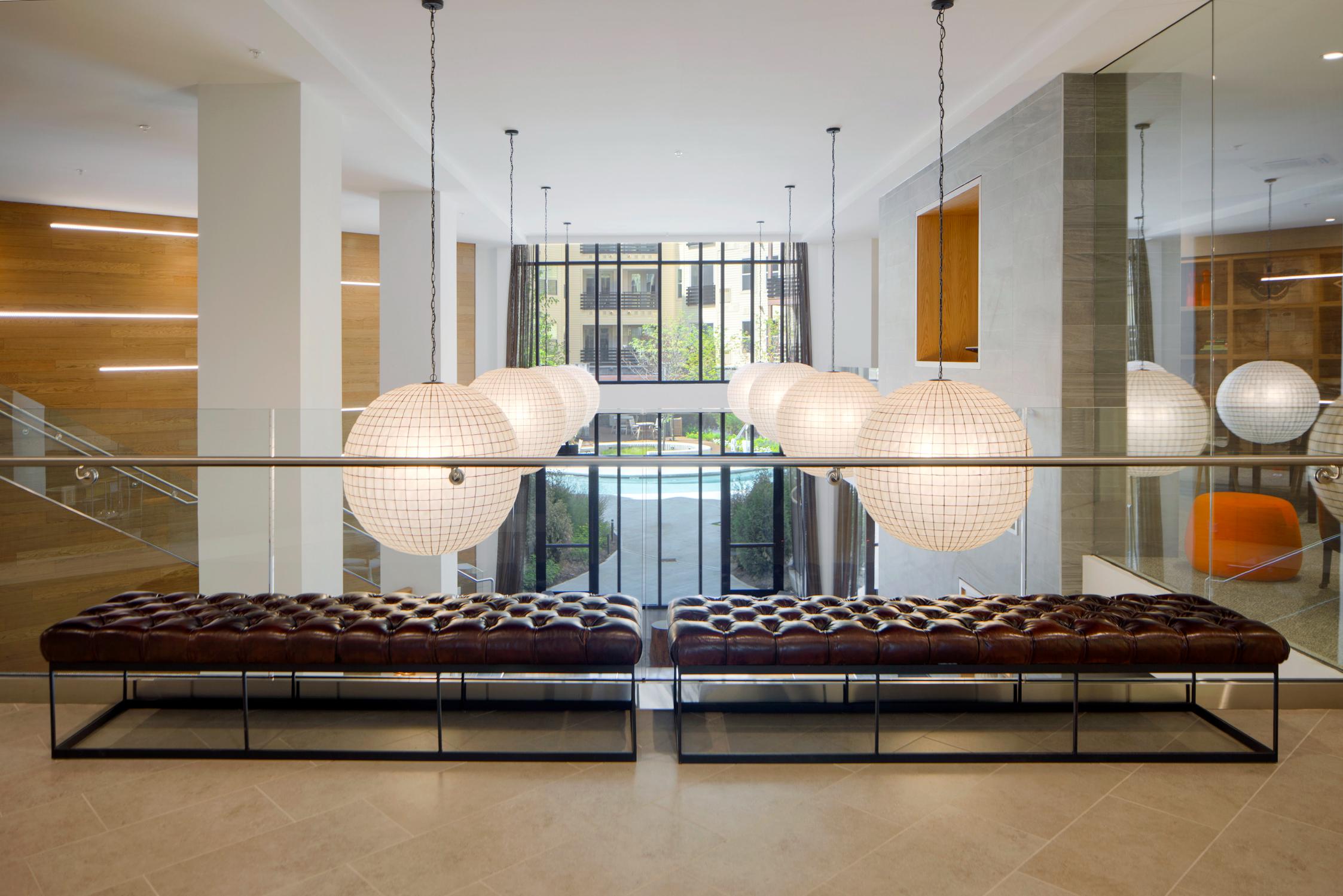 Overhead view of lobby seating area